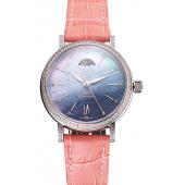 IWC Portofino Moon Phase Mother Of Pearl Dial Stainless Steel Case Diamonds Bezel Pink Leather Strap