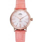 IWC Portofino Moon Phase Silver Dial Rose Gold Case Diamonds Bezel Pink Leather Strap