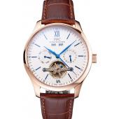 IWC Portofino Tourbillon White Dial Blue Markings Rose Gold Case Brown Leather Strap