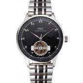 Replica IWC Portugieser Tourbillon Black Dial Stainless Steel Case Two Tone Black Steel Bracelet