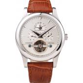 Jaeger Le Coultre Master Control Tourbillon White Dial Brown Leather Strap