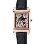 Jaeger le Coultre Reverso Squadro Lady Black Leather Strap Pearl Dial 41966