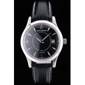 Jaeger Le Coultre Swiss Master Control Stainless Steel Bezel Black Leather Strap 7593