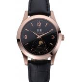 Jaeger LeCoultre Master Black Dial Black Leather Band Stainless Steel Bezel  622081