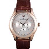 Jaeger Lecoultre Master Chronograph Gold Bezel Brown Leather Band  621610