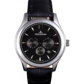 Jaeger Lecoultre Master Chronograph Silver Bezel Black Leather Band  621620