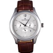 Jaeger Lecoultre Master Chronograph Silver Bezel Brown Leather Band  621612