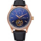 Jaeger-LeCoultre Master Tourbillon Dualtime Black Dial Gold Case With Diamonds Brown Leather Strap  622783 Replica