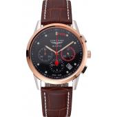 Longines Column Wheel Black Dial Two Tone Case Brown Leather Strap