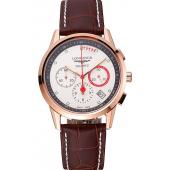 Longines Column Wheel White Dial Gold Case Brown Leather Strap Replica