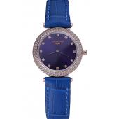 Replica Longines La Grande Classique Blue Round Dial Diamond Case Diamond Numerals Blue Leather Band  622386