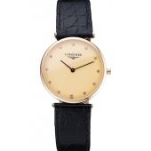 Replica Longines La Grande Classique Champagne Dial Black Leather Band Diamond Markers Homme  622121