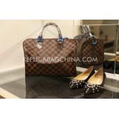 Louis Vuitton Genuine Leather Checker Pattern Brown Handbag Travelling Bag Replica