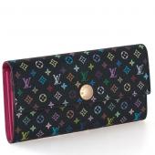 Louis Vuitton Monogram Multicolore M93747 Black Cow Leather Ladies Wallet