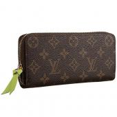 Louis Vuitton Monogram Canvas Zippy Wallet With Green Leather Zipper Pull 608254