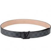 Louis Vuitton  Black Ruthanium Finished Logo Buckle Louis Vuitton Graphite Leather Belt