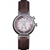 Replica Louis Vuitton Tambour Brown Leather Bracelet White Dial 801420