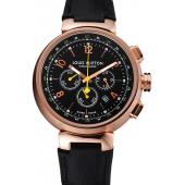 Cheap Louis Vuitton Tambour Chronograph Black Dial Rose Gold Case Black Leather Strap