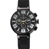 Louis Vuitton Tambour In Black Chronograph Black Dial Black Case Black Rubber Strap