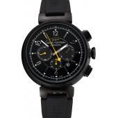 Louis Vuitton Tambour LV277 Chronograph Black Dial Black PVD Case Black Rubber Strap