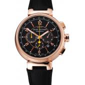 Cheap Louis Vuitton Tambour LV277 Chronograph Black Dial Rose Gold Case Black Leather Strap