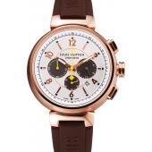 Louis Vuitton Tambour LV277 Chronograph White Dial Rose Gold Case Brown Rubber Strap