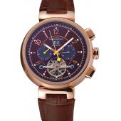 Louis Vuitton Tambour LV277 Tourbillon Brown Dial Rose Gold Case Brown Leather Strap