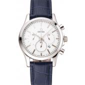 Omega Chronograph White Dial Stainless Steel Case Blue Leather Strap