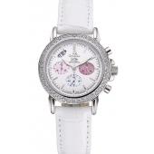 Replica Omega De Ville Chronograph White Dial Stainless Steel Diamond Case White Leather Bracelet  622453