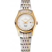 Omega De Ville Ladies White Dial Gold Case Two Tone Bracelet 1453786