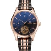 Replica Omega De Ville Moonphase Tourbillon Black Dial Rose Gold Case Two Tone Rose Gold Black Bracelet