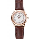 Omega De Ville Prestige Ladies White Dial Rose Gold Case Brown Leather Strap