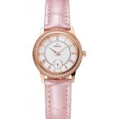 Omega De Ville Prestige Small Seconds White Dial Diamond Bezel Rose Gold Case Pink Leather Strap