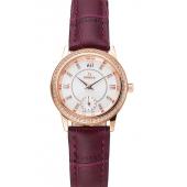 Omega De Ville Prestige Small Seconds White Dial Diamond Bezel Rose Gold Case Purple Leather Strap