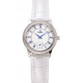 Replica Omega De Ville Prestige Small Seconds White Dial Diamond Bezel Stainless Steel Case White Leather Strap