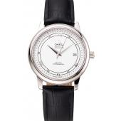 Replica Omega De Ville Prestige White Dial Stainless Steel Case Black Leather Strap