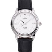 Cheap Omega De Ville Prstige Co-Axial White Dial Silver Case Black Leather Strap Roman Numeral