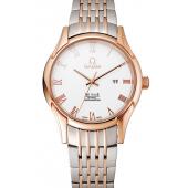 Replica Omega De Ville White Dial Rose Gold Case Two Tone Bracelet 1453781