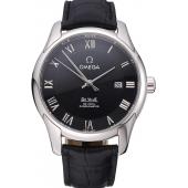 Omega DeVille Black Dial Stainless Steel Case Black Leather Strap  622829