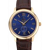 Omega DeVille Prestige Small Seconds Blue Dial Gold Case Brown Leather Bracelet  622601