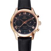 Omega DeVille Rose Gold Bezel with Black Dial and Black Leather Strap  621569