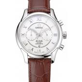 Omega DeVille Silver Bezel with White Dial and Brown Leather Strap  621566 Replica