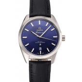 Omega Globemaster Blue Dial Stainless Steel Case Black Leather Strap