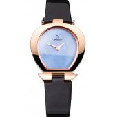 Omega Ladies Watch Sky Blue Dial Gold Case Black Leather Strap  622821