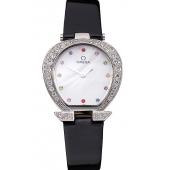 Omega Ladies Watch White Dial With Jewels Stainless Steel Case With Diamonds Case White Leather Strap  622826