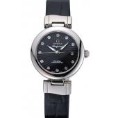 Omega Ladymatic Black Dial Black Leather Bracelet  622458