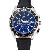 Cheap Omega Seamaster Aqua Terra Chrono GMT Blue Dial Black Leather Bracelet  622535