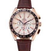 Omega Seamaster Aqua Terra Chrono GMT Ivory Dial Brown Leather Bracelet  622534 Replica