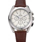 Omega Seamaster Aqua Terra Chronograph Ivory Dial Brown Leather Bracelet  622529 Replica