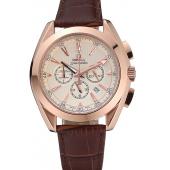 Replica Omega Seamaster Aqua Terra Chronograph Ivory Dial Gold Case Brown Leather Bracelet  622530